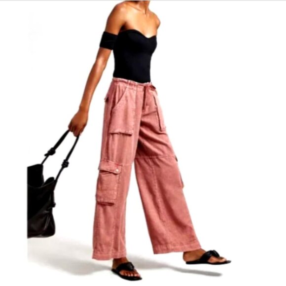 Anthropologie Pilcro Linen Beach Cargo Pants Coral Wide Leg Sz 14 #61W - Picture 4 of 12